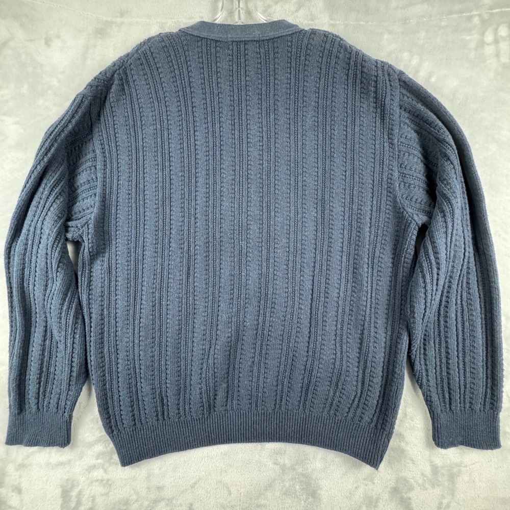 Y2K Bill Blass Men's‎ Navy Blue Ribbed Knit V-Neck Button-Up Cardigan Sweater XL - Picture 9 of 9